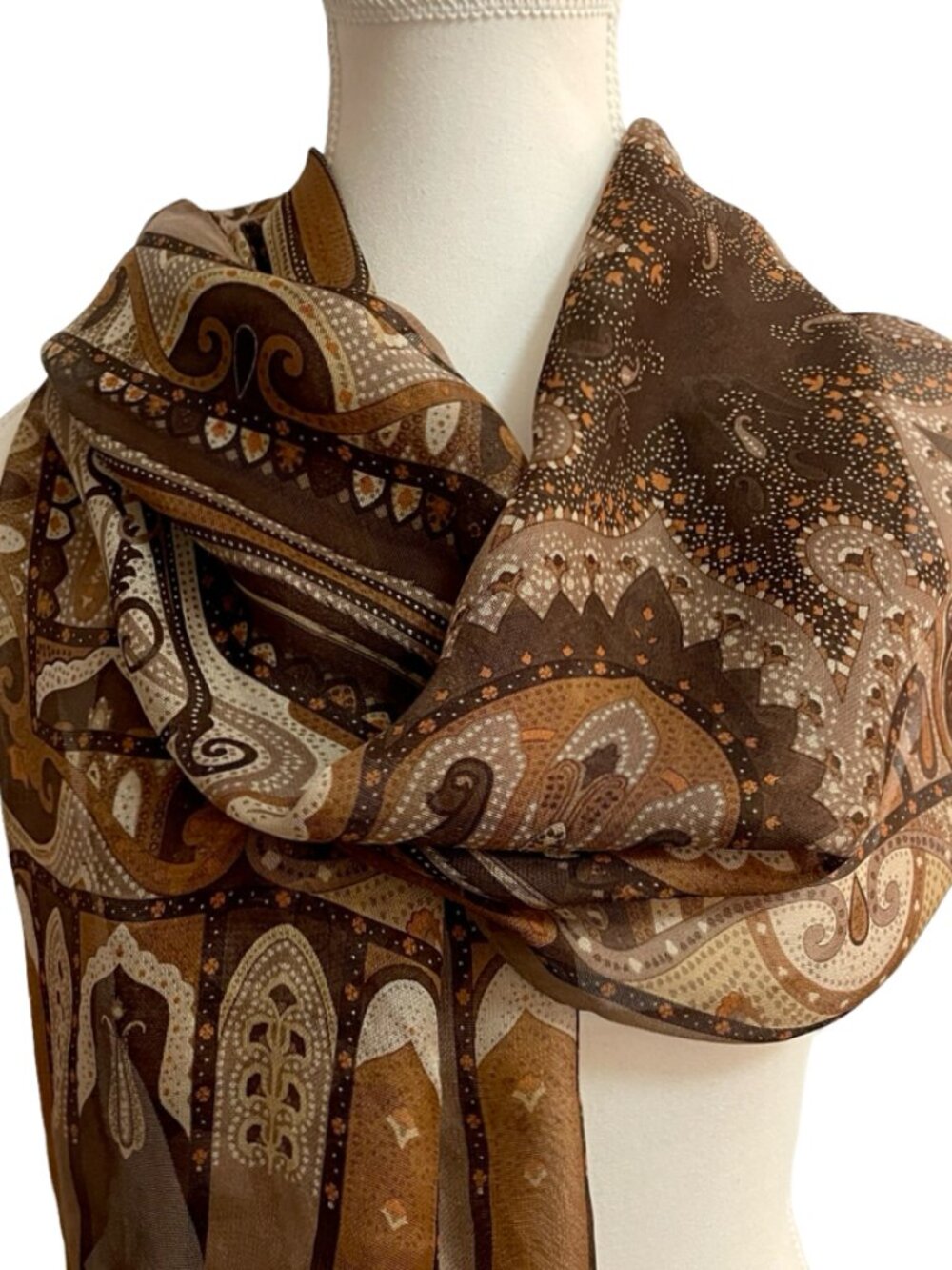 Sonia Rykiel 100% Silk Paisley Scarf Brown Neutral 20 x 68